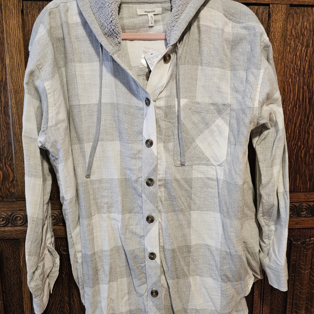 Mauroces Gray Plaid Hooded Button-Up Shirt